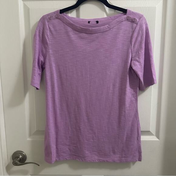 💥TALBOTS Textured Cotton Modal Button Shoulder Tee Small heathered purple - Picture 1 of 9